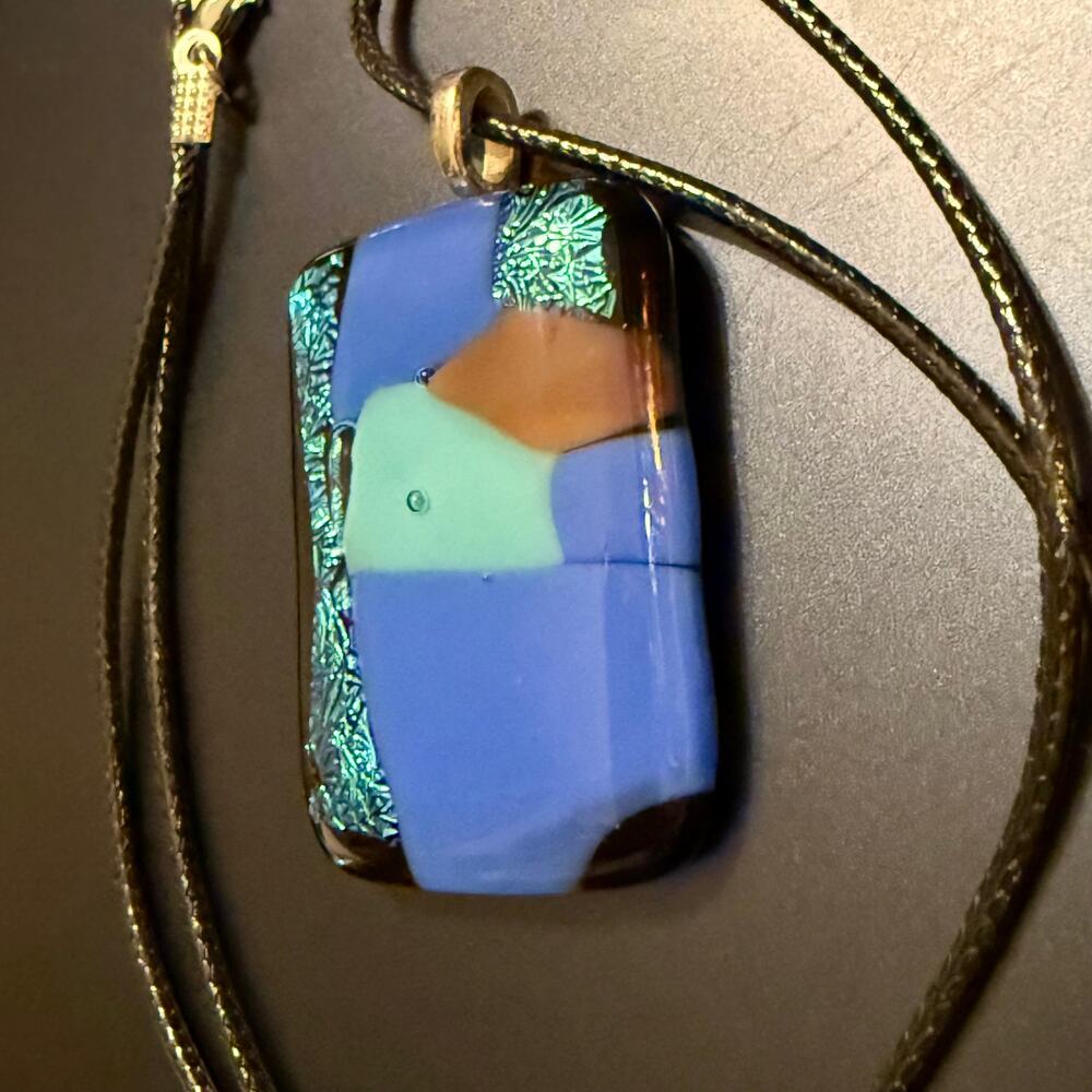 Sparkly Blue Artisan Fused Glass Pendant - Picture 5 of 9